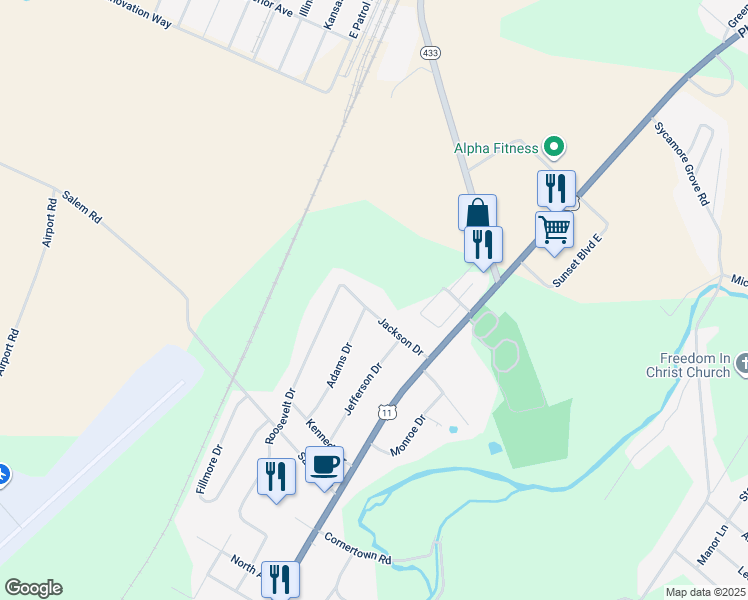 map of restaurants, bars, coffee shops, grocery stores, and more near 131 Jackson Drive in Chambersburg