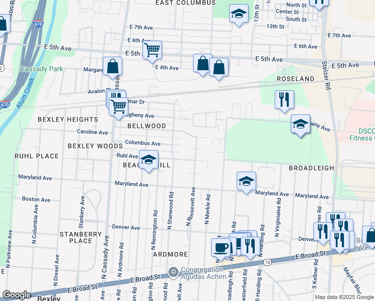 map of restaurants, bars, coffee shops, grocery stores, and more near 2847 Ruhl Avenue in Columbus