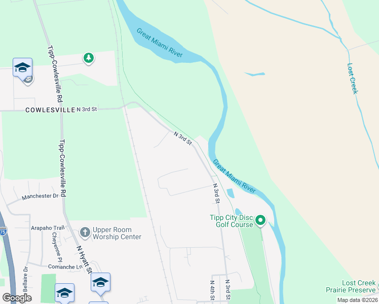 map of restaurants, bars, coffee shops, grocery stores, and more near 895 North 3rd Street in Tipp City