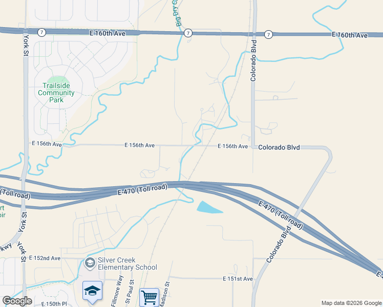 map of restaurants, bars, coffee shops, grocery stores, and more near 3600 East 156th Avenue in Brighton
