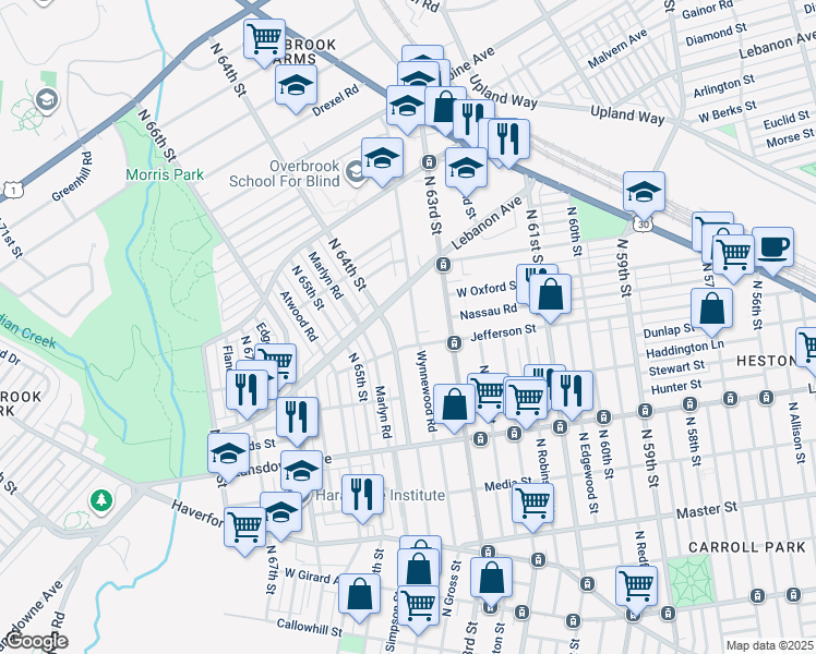 map of restaurants, bars, coffee shops, grocery stores, and more near 910 Wynnewood Road in Philadelphia