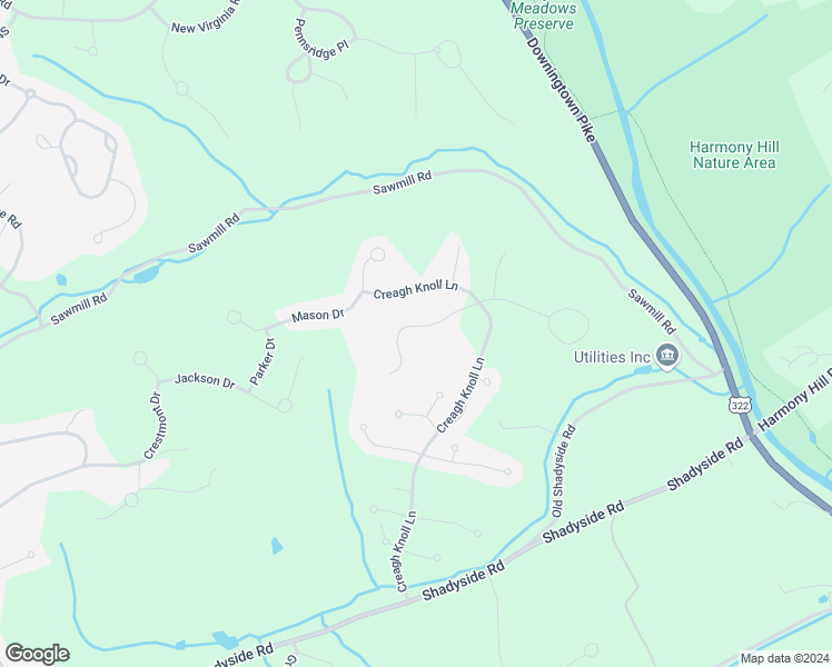 map of restaurants, bars, coffee shops, grocery stores, and more near 1512 Montana Drive in Downingtown
