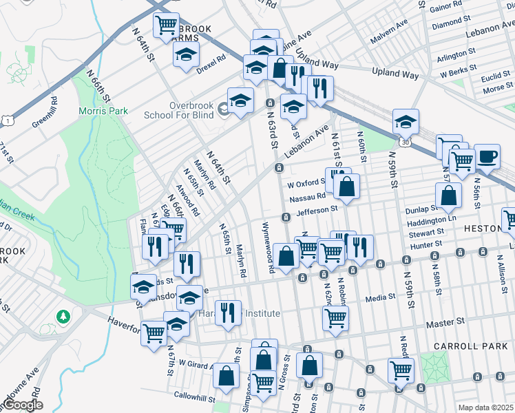 map of restaurants, bars, coffee shops, grocery stores, and more near 910 Wynnewood Road in Philadelphia