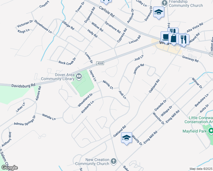 map of restaurants, bars, coffee shops, grocery stores, and more near 3312 Nicole Court in Dover