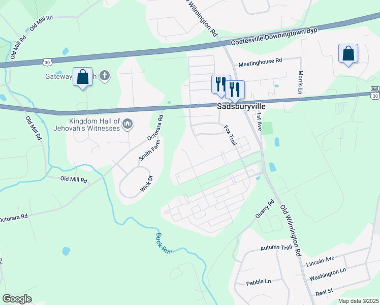 map of restaurants, bars, coffee shops, grocery stores, and more near 716 Scantlen Street in Parkesburg