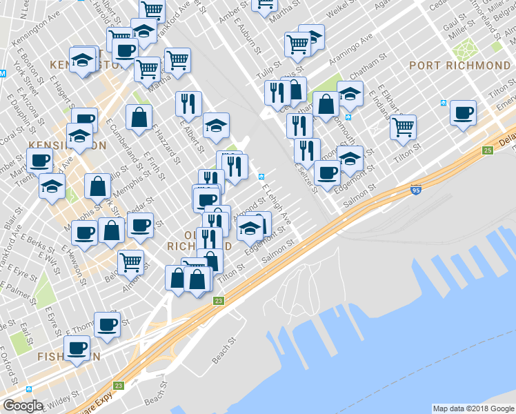 map of restaurants, bars, coffee shops, grocery stores, and more near 2655 Almond Street in Philadelphia