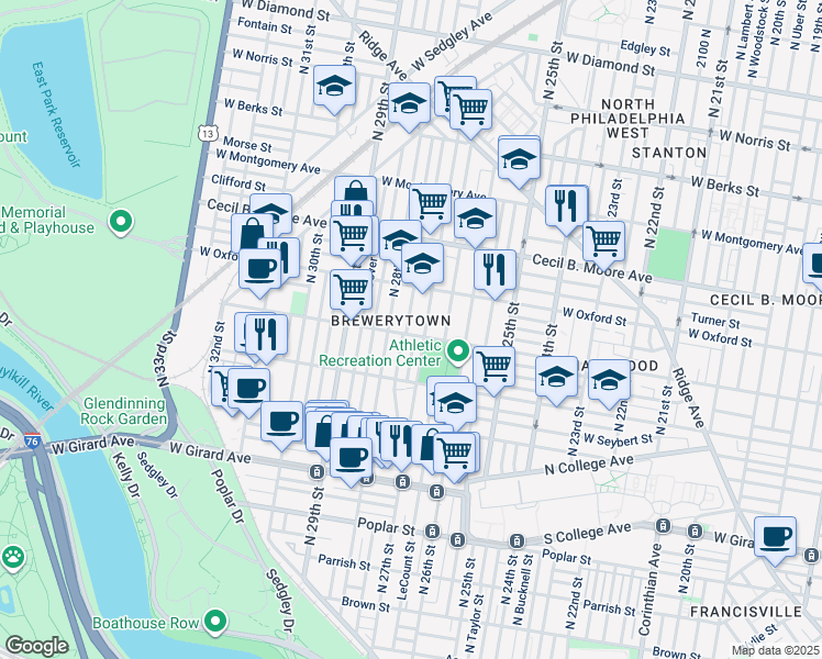 map of restaurants, bars, coffee shops, grocery stores, and more near 2719 West Jefferson Street in Philadelphia