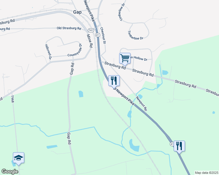 map of restaurants, bars, coffee shops, grocery stores, and more near 32 Pennsylvania 41 in Gap