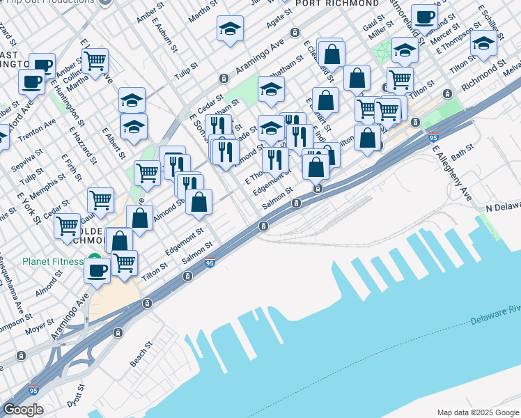 map of restaurants, bars, coffee shops, grocery stores, and more near 2823 Edgemont Street in Philadelphia
