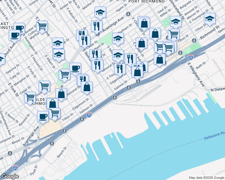 map of restaurants, bars, coffee shops, grocery stores, and more near 2823 Edgemont Street in Philadelphia