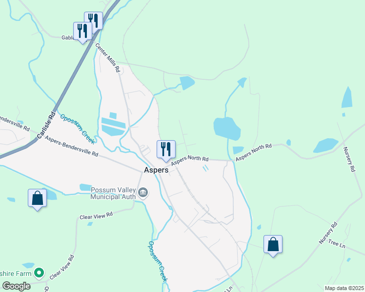 map of restaurants, bars, coffee shops, grocery stores, and more near 24 Prospect Street in Aspers