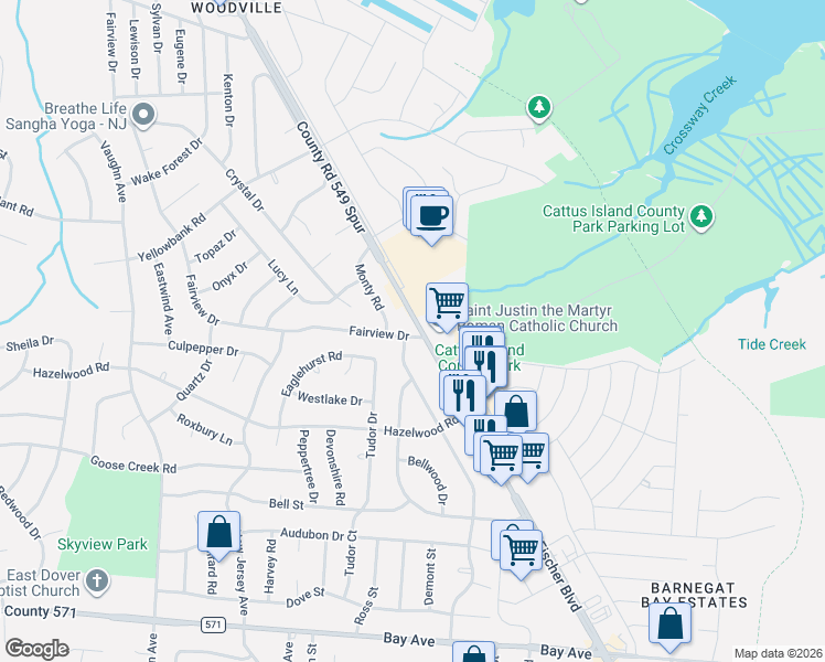 map of restaurants, bars, coffee shops, grocery stores, and more near 988 Fischer Boulevard in Toms River