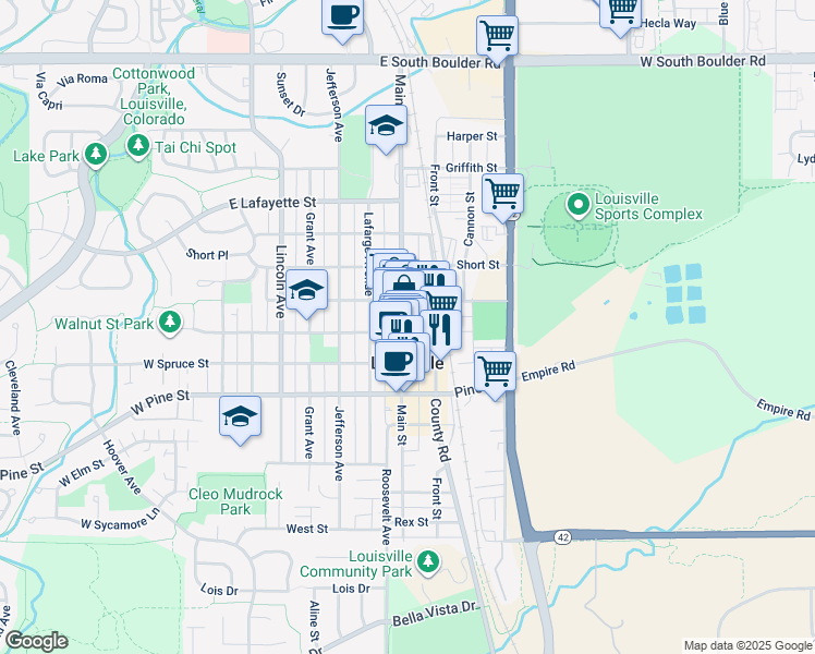 map of restaurants, bars, coffee shops, grocery stores, and more near 940 Main Street in Louisville