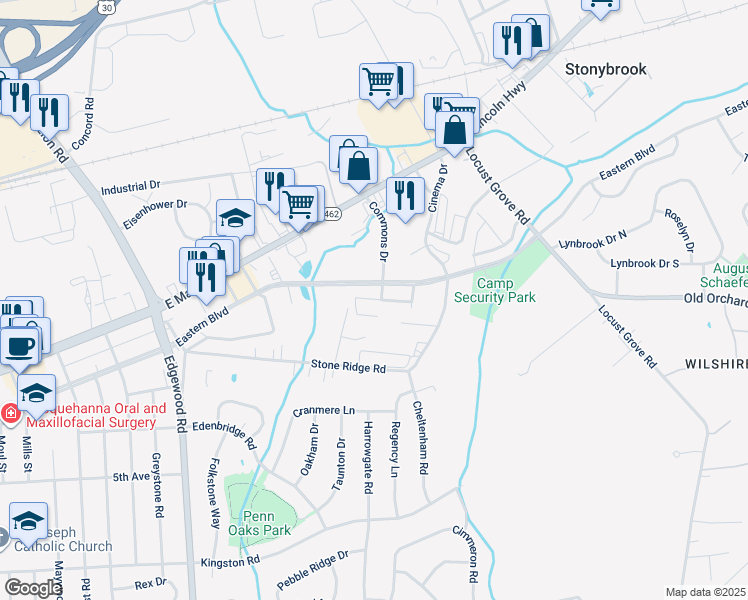 map of restaurants, bars, coffee shops, grocery stores, and more near 108 Lorenzo Court in York