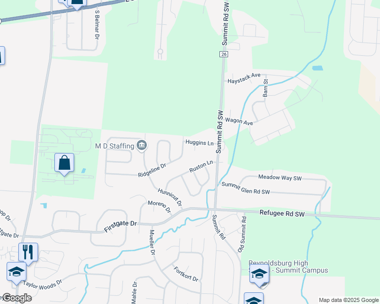 map of restaurants, bars, coffee shops, grocery stores, and more near 554 Peak Court in Reynoldsburg