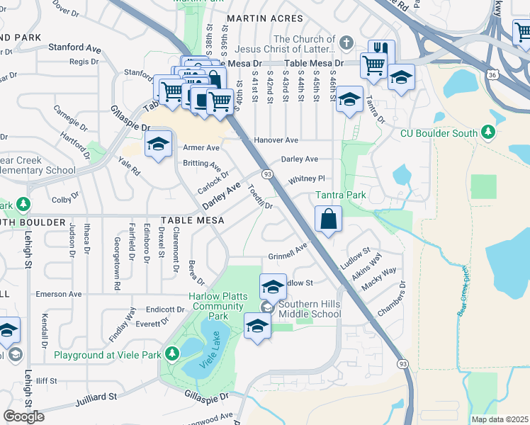 map of restaurants, bars, coffee shops, grocery stores, and more near 1020 Toedtli Drive in Boulder