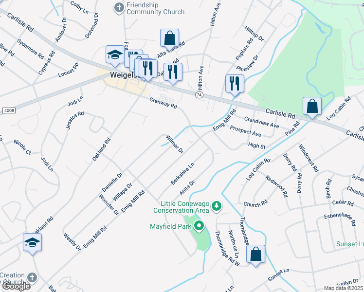 map of restaurants, bars, coffee shops, grocery stores, and more near 2905 Wilmar Drive in Dover