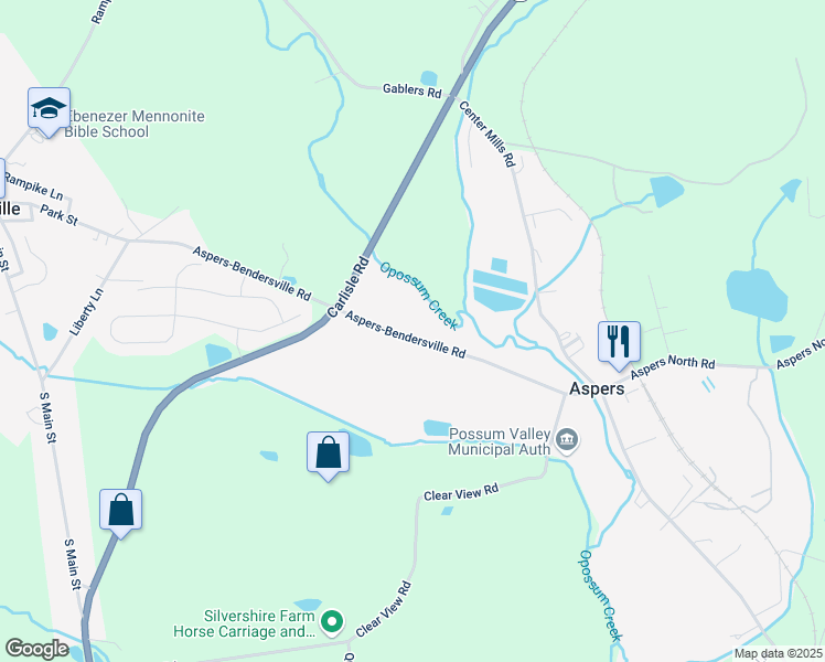 map of restaurants, bars, coffee shops, grocery stores, and more near 494 Aspers-Bendersville Road in Aspers