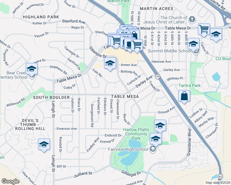 map of restaurants, bars, coffee shops, grocery stores, and more near 1033 Yale Circle in Boulder