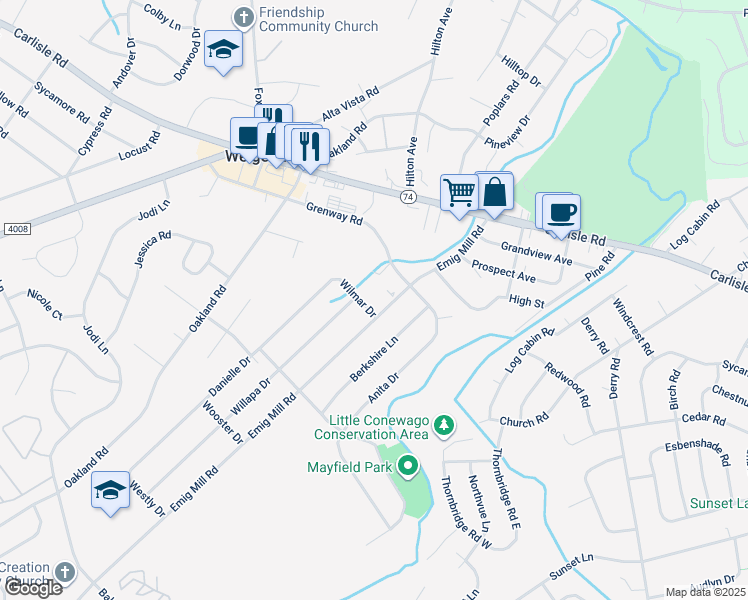 map of restaurants, bars, coffee shops, grocery stores, and more near 2905 Wilmar Drive in Dover