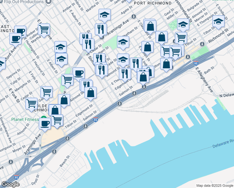 map of restaurants, bars, coffee shops, grocery stores, and more near 2823 Edgemont Street in Philadelphia