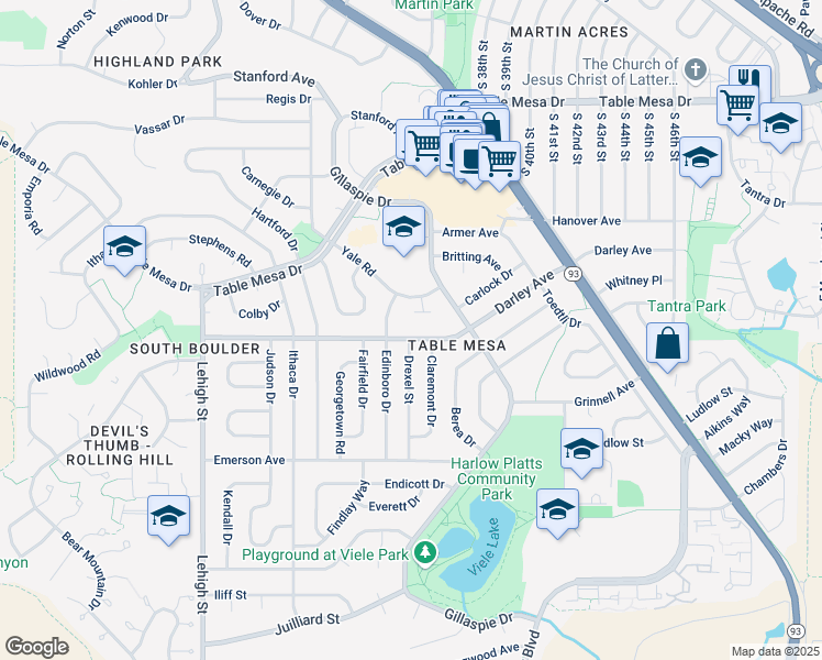 map of restaurants, bars, coffee shops, grocery stores, and more near 1033 Yale Circle in Boulder