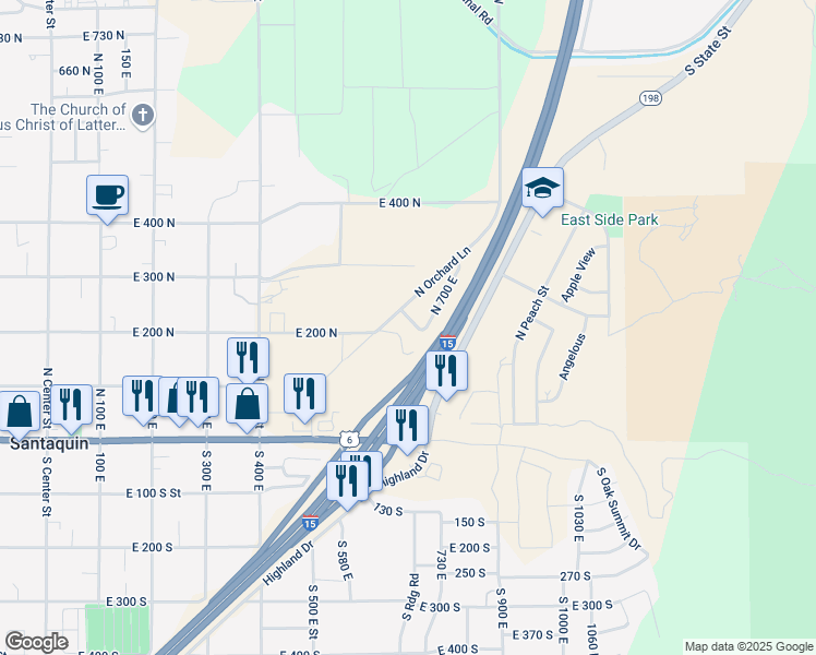 map of restaurants, bars, coffee shops, grocery stores, and more near 661 East 180 North in Santaquin