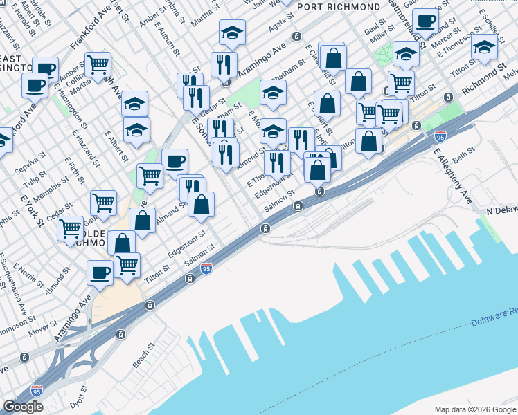 map of restaurants, bars, coffee shops, grocery stores, and more near 2823 Edgemont Street in Philadelphia