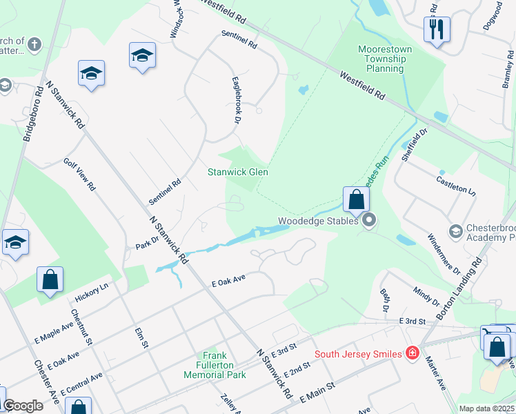 map of restaurants, bars, coffee shops, grocery stores, and more near 408 Pond View Drive in Moorestown