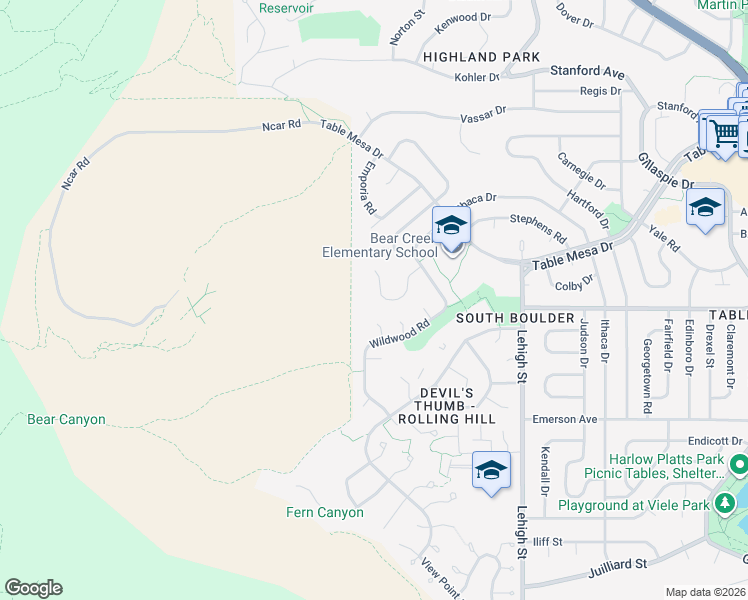 map of restaurants, bars, coffee shops, grocery stores, and more near 2222 Holyoke Drive in Boulder