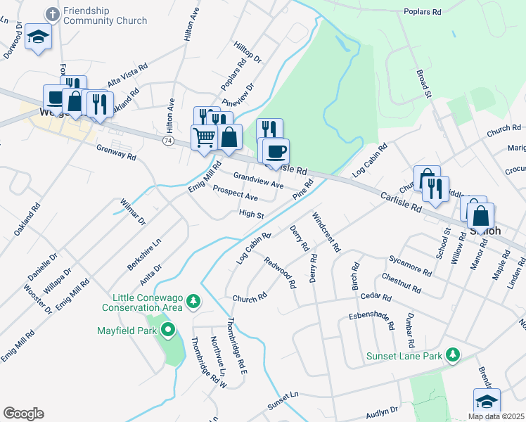 map of restaurants, bars, coffee shops, grocery stores, and more near 2705 High Street in York