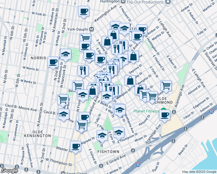 map of restaurants, bars, coffee shops, grocery stores, and more near 2204 Sepviva Street in Philadelphia