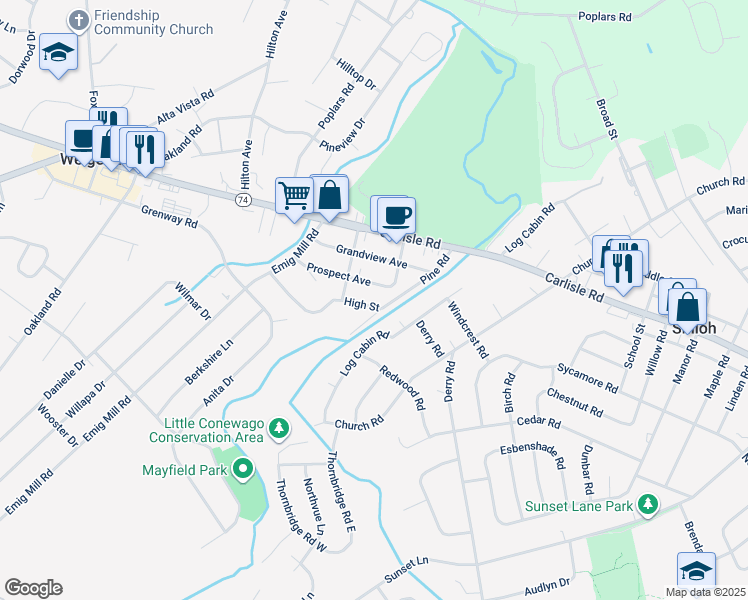 map of restaurants, bars, coffee shops, grocery stores, and more near 2705 High Street in York
