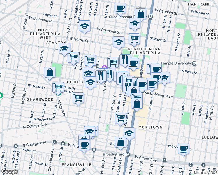 map of restaurants, bars, coffee shops, grocery stores, and more near in Philadelphia