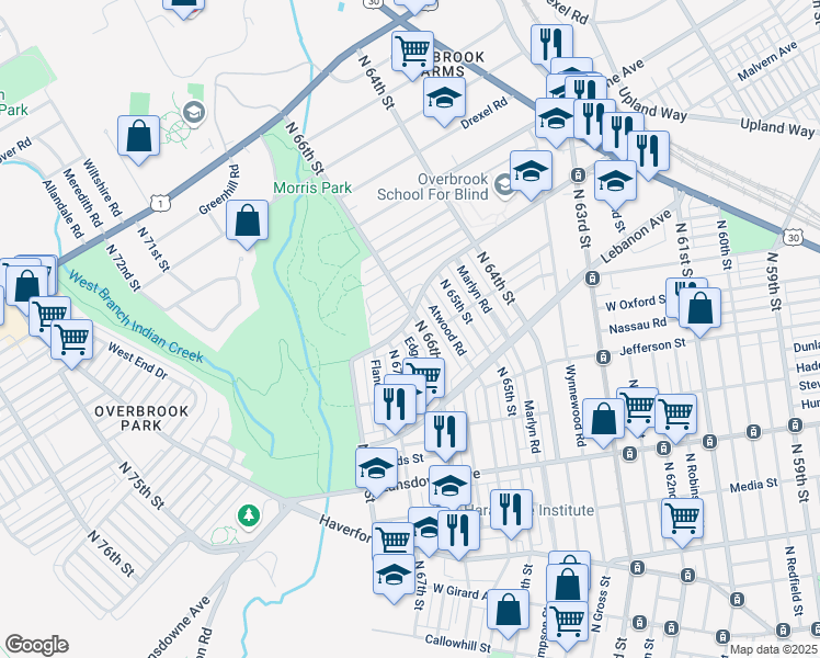 map of restaurants, bars, coffee shops, grocery stores, and more near in Philadelphia