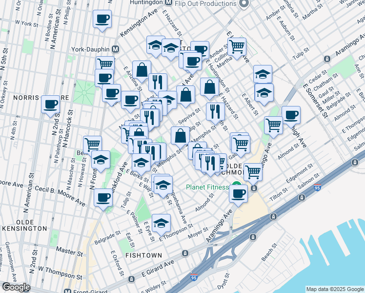 map of restaurants, bars, coffee shops, grocery stores, and more near in Philadelphia