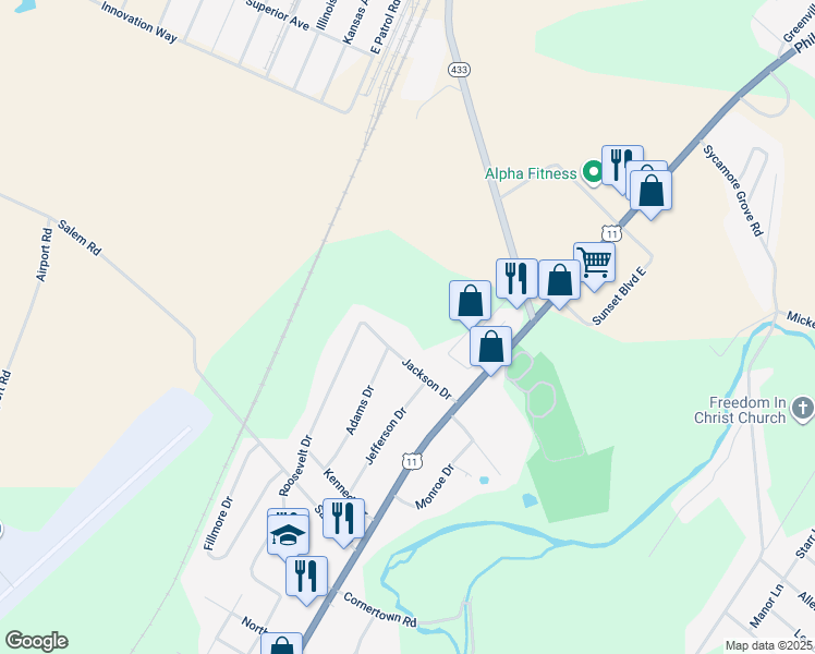map of restaurants, bars, coffee shops, grocery stores, and more near 131 Jackson Drive in Chambersburg
