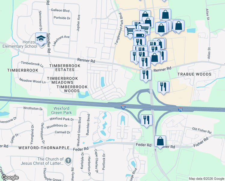 map of restaurants, bars, coffee shops, grocery stores, and more near 5630 Alliance Way in Columbus