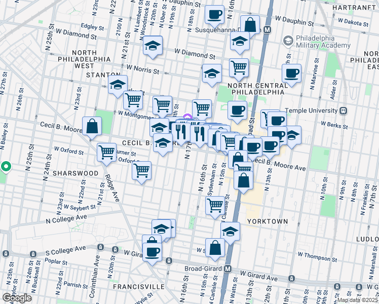 map of restaurants, bars, coffee shops, grocery stores, and more near in Philadelphia