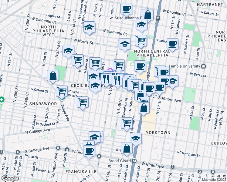 map of restaurants, bars, coffee shops, grocery stores, and more near in Philadelphia