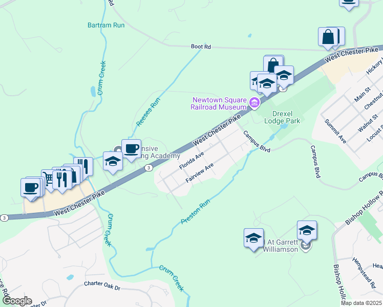 map of restaurants, bars, coffee shops, grocery stores, and more near in Delaware County