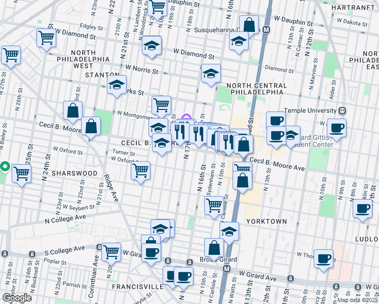 map of restaurants, bars, coffee shops, grocery stores, and more near in Philadelphia