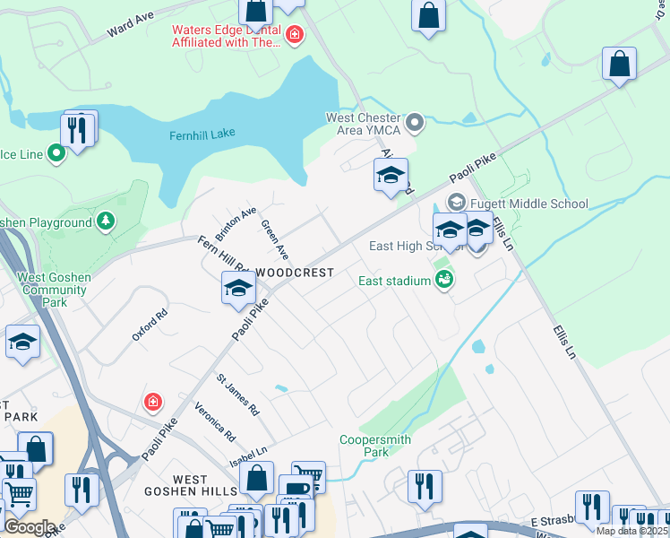 map of restaurants, bars, coffee shops, grocery stores, and more near 1213 Thistlewood Lane in West Chester