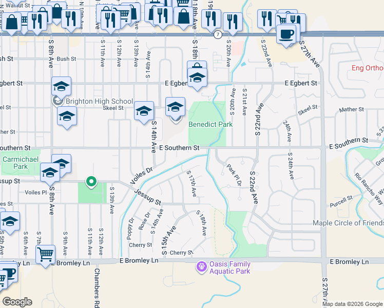 map of restaurants, bars, coffee shops, grocery stores, and more near 488 South 17th Avenue in Brighton