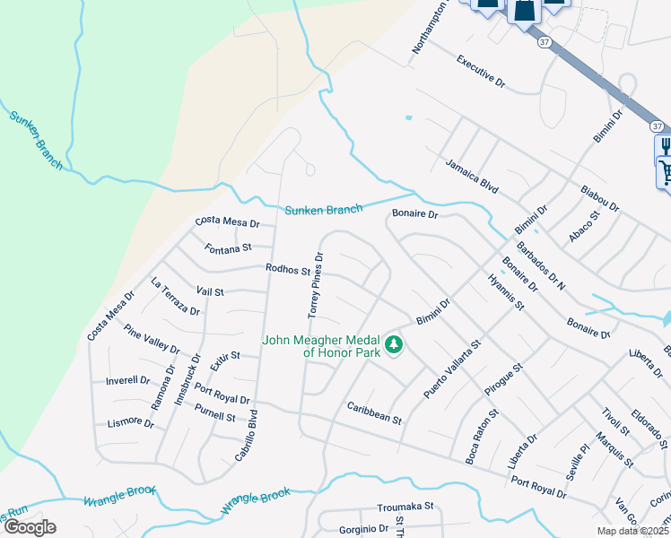 map of restaurants, bars, coffee shops, grocery stores, and more near 105 Cabrillo Boulevard in Toms River
