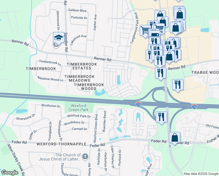map of restaurants, bars, coffee shops, grocery stores, and more near 1379 Ithaca Drive in Columbus