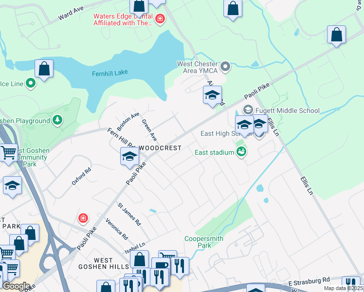 map of restaurants, bars, coffee shops, grocery stores, and more near 1213 Thistlewood Lane in West Chester