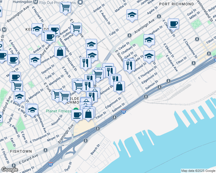 map of restaurants, bars, coffee shops, grocery stores, and more near 2658 Almond Street in Philadelphia