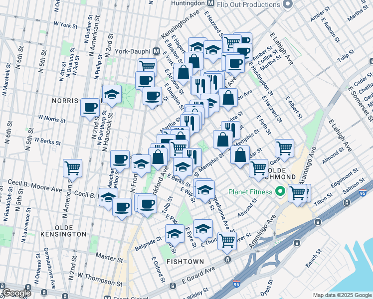 map of restaurants, bars, coffee shops, grocery stores, and more near 2038 Sepviva Street in Philadelphia