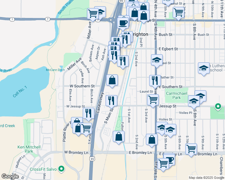 map of restaurants, bars, coffee shops, grocery stores, and more near 100 West Southern Street in Brighton
